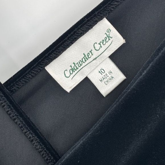 Cold Water Creek Faux Wrap 3/4 Sleeve‎ Black Silk Chiffon Velour Dress - Picture 2 of 12